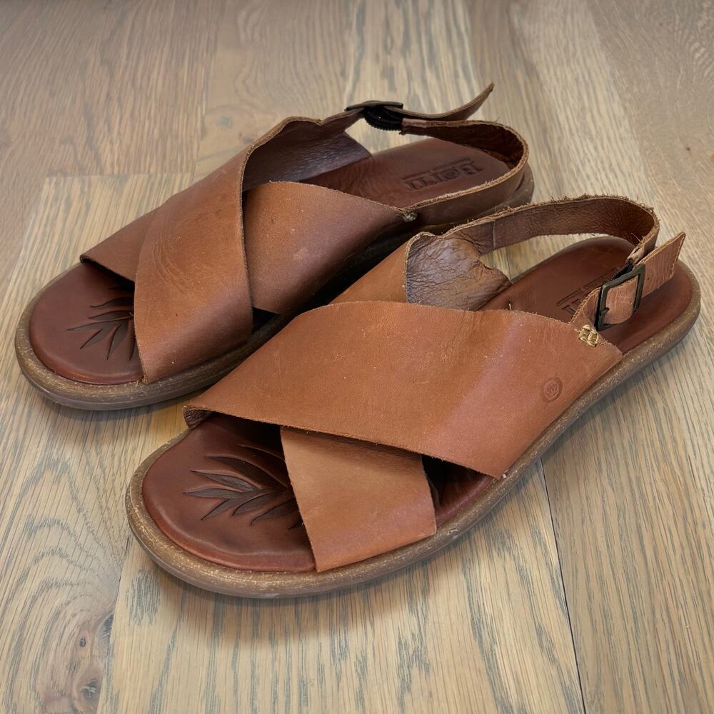Born Leather Crisscross Slingback Comfort Sandals Brown Boho Womens Size 9 - Picture 3 of 9